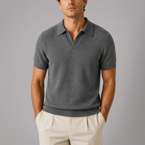 Men's Shirts | Knitted Polo Short Sleeve Grey front view