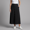 Women's Maxi Skirt | A-Line Elastic Waist Button Front Black front view