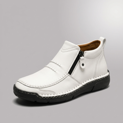 Shoes For Men | Side Zip Leather Look Slip-On White three-quarter front view