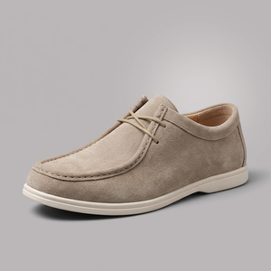 Dress Shoes For Men | Midi Suede Lace-Up Beige three-quarter front view