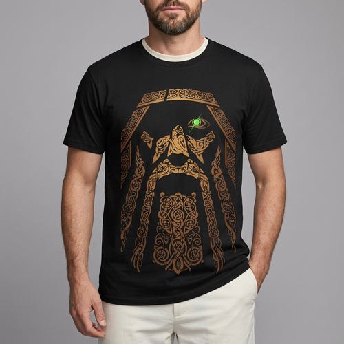 Men's Graphic T-Shirt | Oversized Norse Print Black-Orange front view
