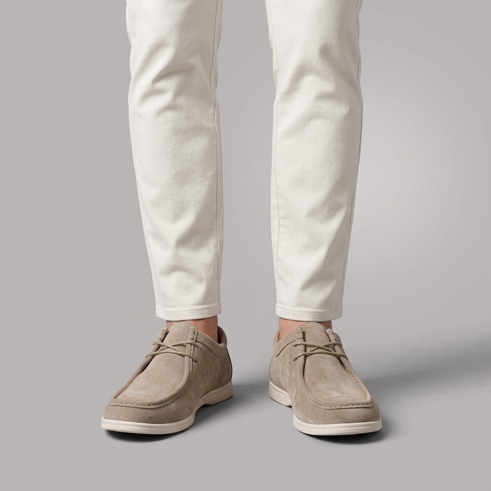 Dress Shoes For Men | Midi Suede Lace-Up Beige three-quarter front view