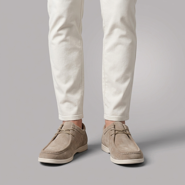 Dress Shoes For Men | Midi Suede Lace-Up Beige worn front view