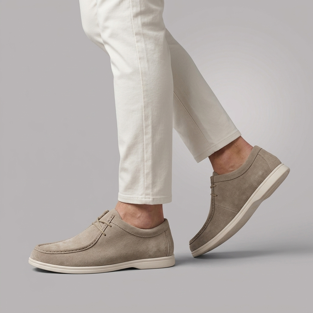 Dress Shoes For Men | Midi Suede Lace-Up Beige three-quarter front view