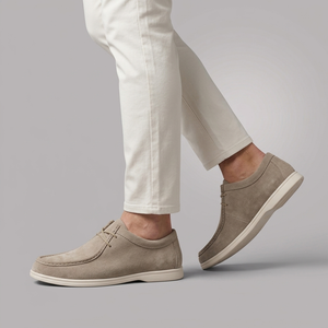 Dress Shoes For Men | Midi Suede Lace-Up Beige worn side view sole