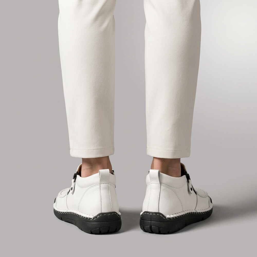Shoes For Men | Side Zip Leather Look Slip-On White three-quarter front view