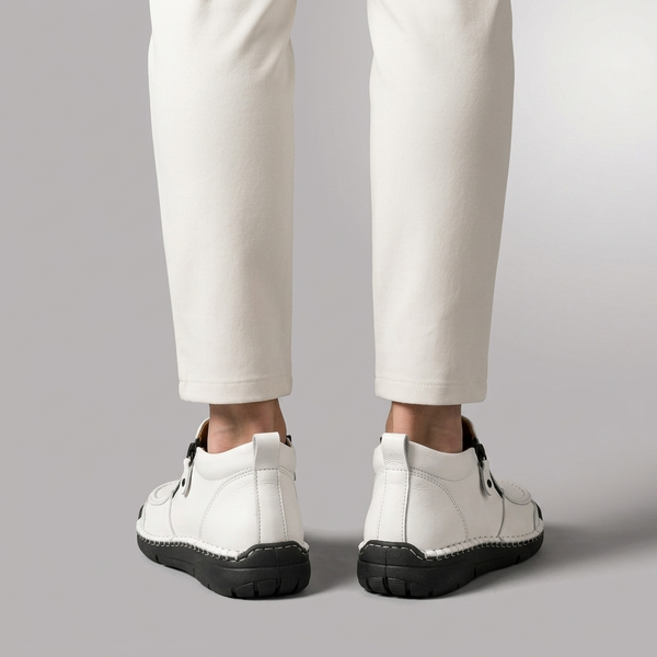 Shoes For Men | Side Zip Leather Look Slip-On White worn back view