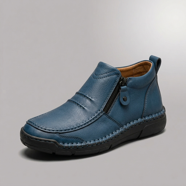 Shoes For Men | Side Zip Leather Look Slip-On Blue three-quarter front view