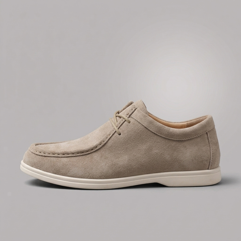 Dress Shoes For Men | Midi Suede Lace-Up Beige three-quarter front view