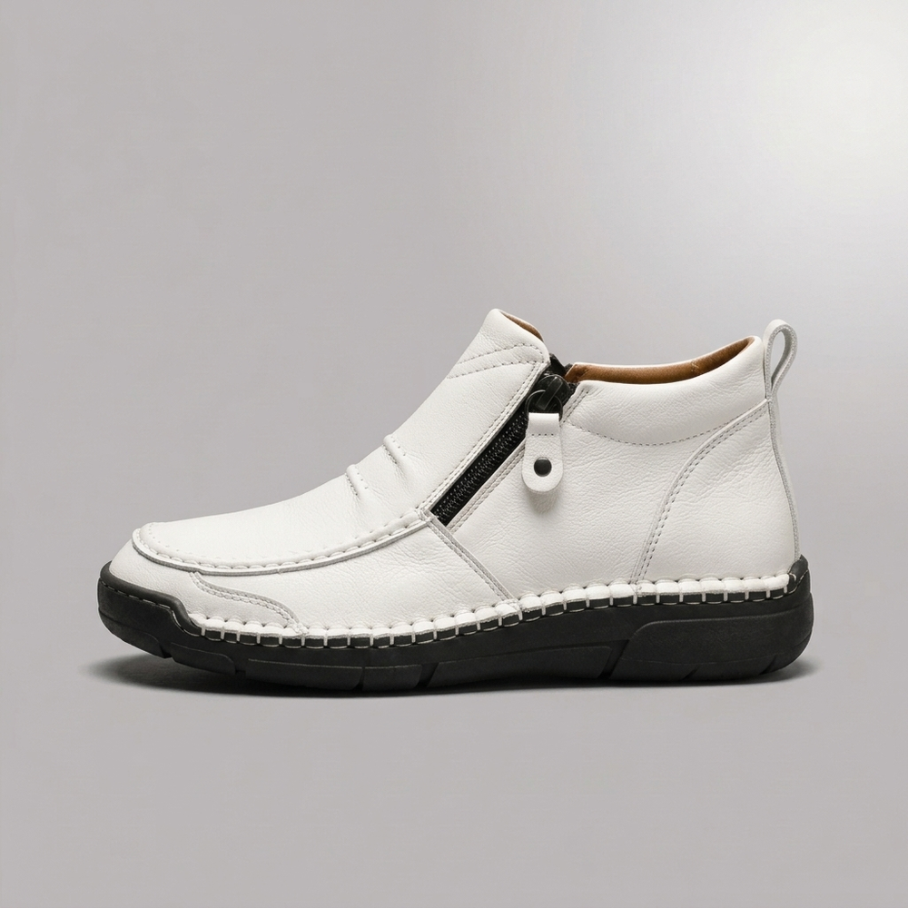 Shoes For Men | Side Zip Leather Look Slip-On White three-quarter front view