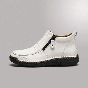 Shoes For Men | Side Zip Leather Look Slip-On White side profile