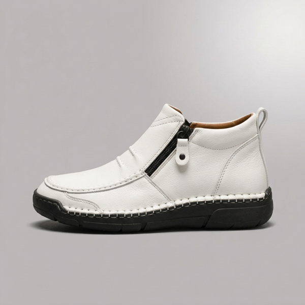 Shoes For Men | Side Zip Leather Look Slip-On White side profile