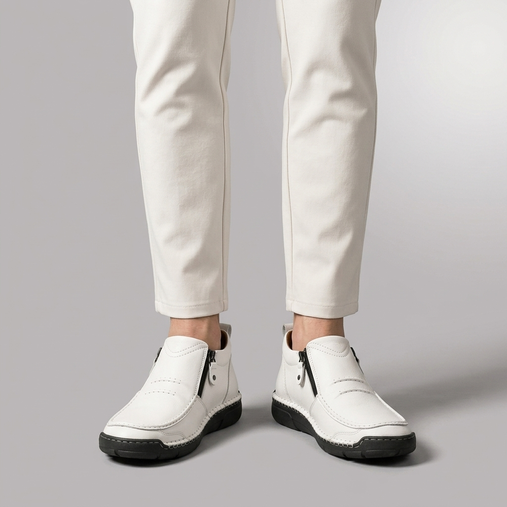 Shoes For Men | Side Zip Leather Look Slip-On White three-quarter front view