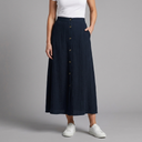 Women's Maxi Skirt | A-Line Elastic Waist Button Front Navy front view