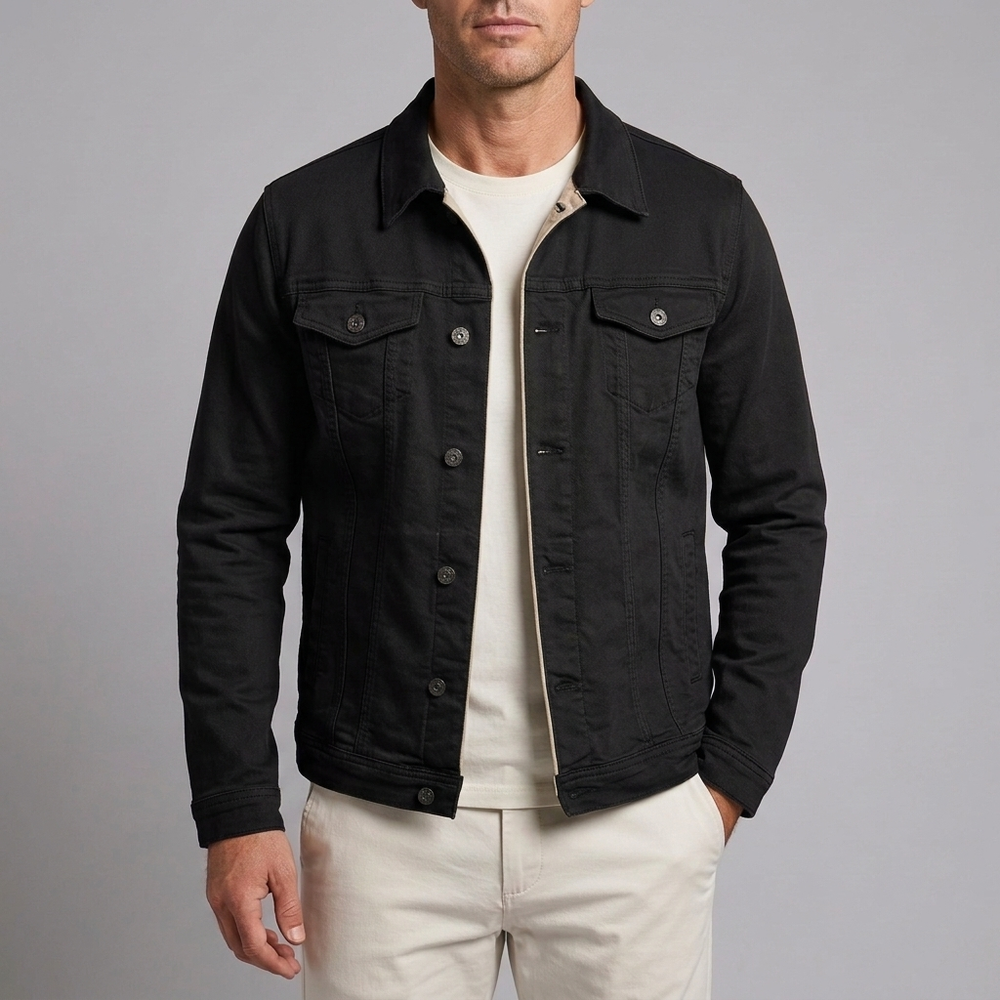 Men's Denim Jacket | Button Front Classic Fit Green front view