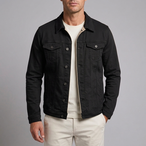 Men's Denim Jacket | Button Front Classic Fit Black front view