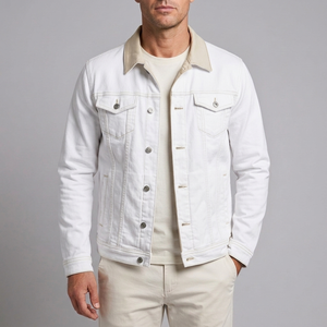 Men's Denim Jacket | Button Front Classic Fit White front view