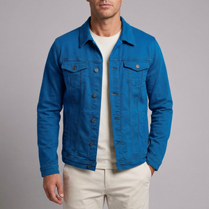Men's Denim Jacket | Button Front Classic Fit Blue front view