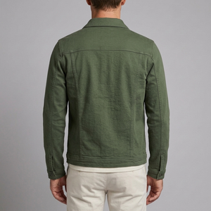 Men's Denim Jacket | Button Front Classic Fit Green back view