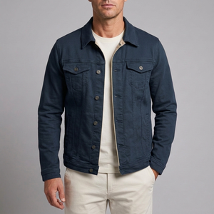 Men's Denim Jacket | Button Front Classic Fit Dark Blue front view