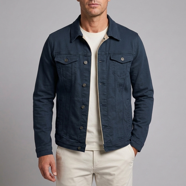 Men's Denim Jacket | Button Front Classic Fit Dark Blue front view