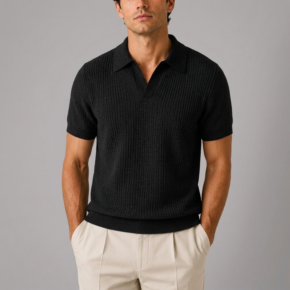 Men's Shirts | Knitted Polo Short Sleeve Grey front view