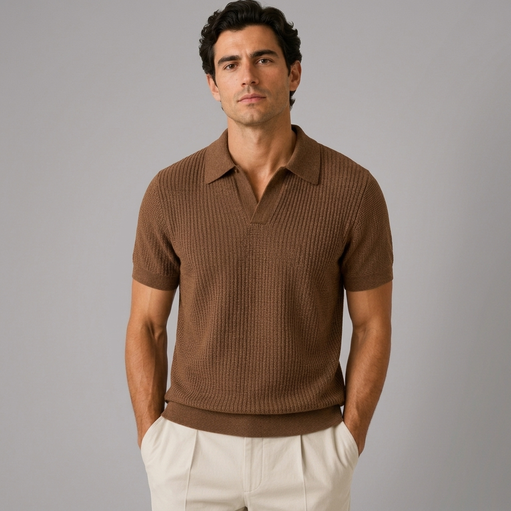 Men's Shirts | Knitted Polo Short Sleeve Grey front view