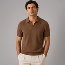 Men's Shirts | Knitted Polo Short Sleeve Brown front view
