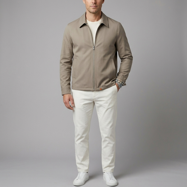 Men's Rain Jacket | Lightweight Zip Front Khaki front view