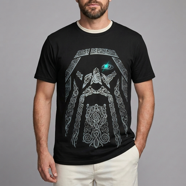 Men's Graphic T-Shirt | Oversized Norse Print Black White front view