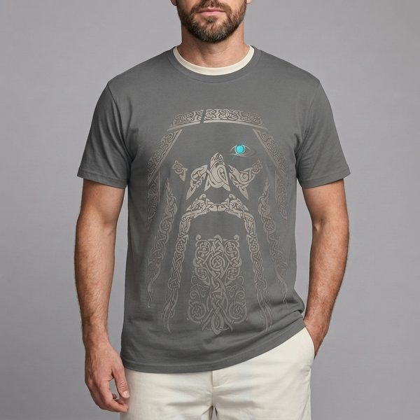 Men's Graphic T-Shirt | Oversized Norse Print Grey front view