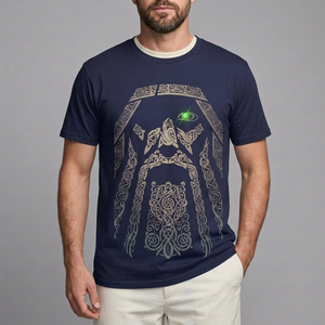 Men's Graphic T-Shirt | Oversized Norse Print Dark Blue front view