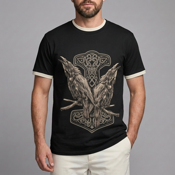 Men's Graphic T-Shirt | Oversized Norse Print Black Raven front view