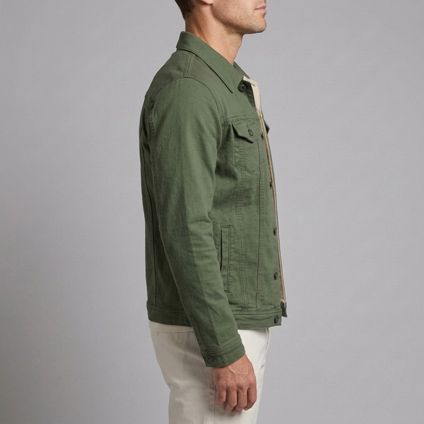 Men's Denim Jacket | Button Front Classic Fit Green side view
