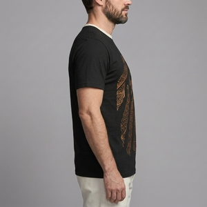 Men's Graphic T-Shirt | Oversized Norse Print Black-Orange side view