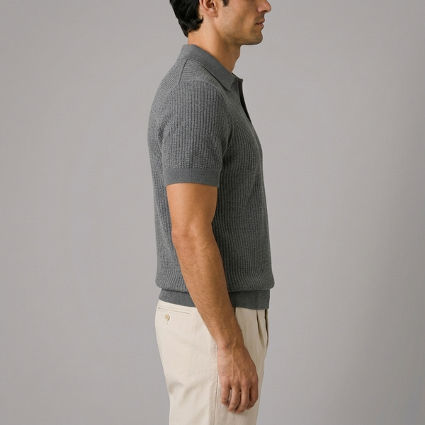 Men's Shirts | Knitted Polo Short Sleeve Grey side view
