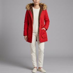 Women's Parka Coat | Fur Hooded Lined Winter Parka Red front view