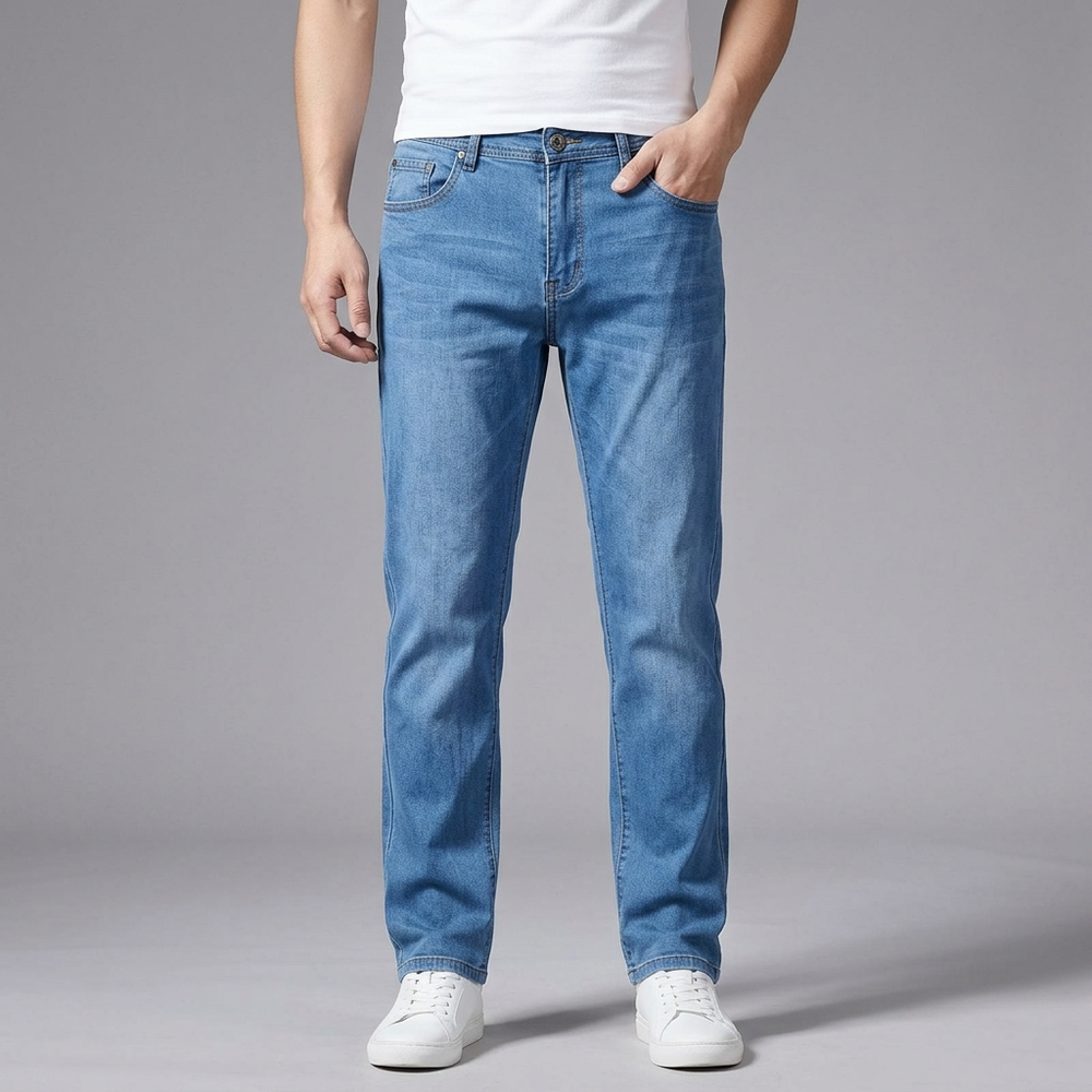 Men's Baggy Jeans | Straight Stretch Denim Sky Blue front view
