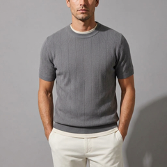 Men's Shirts | Knit Short Sleeve Crew Neck Grey front view
