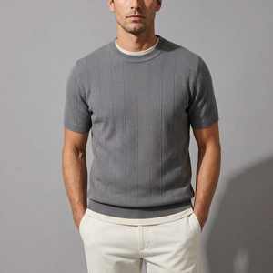 Men's Shirts | Knit Short Sleeve Crew Neck Grey front view