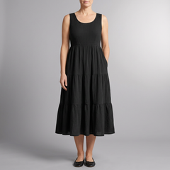 Women's Smart Dress | Midi Sleeveless Tiered Black front view