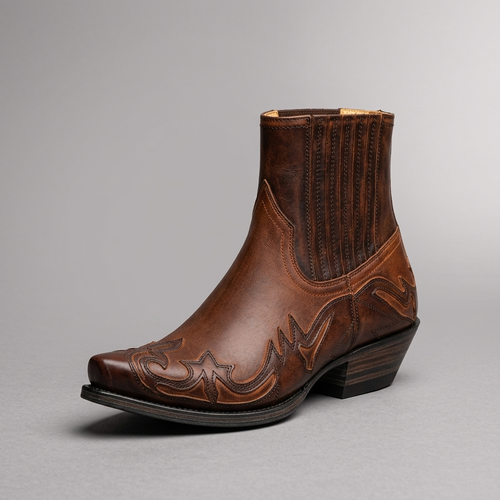 Boots For Men | Leather Western Ankle Chelsea Brown three-quarter front view