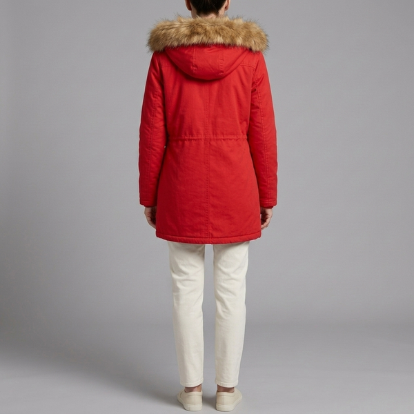 Women's Parka Coat | Fur Hooded Lined Winter Parka Red back view
