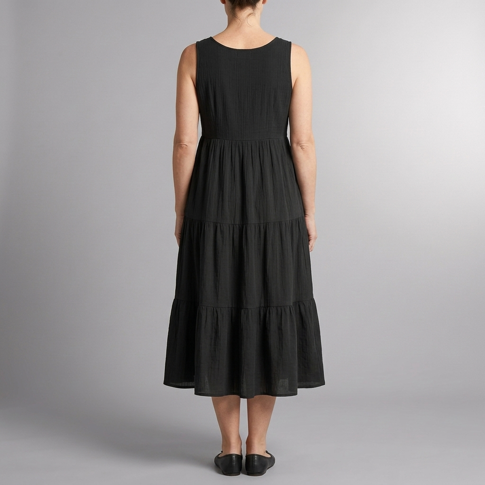 Women's Smart Dress | Midi Sleeveless Tiered Black front view