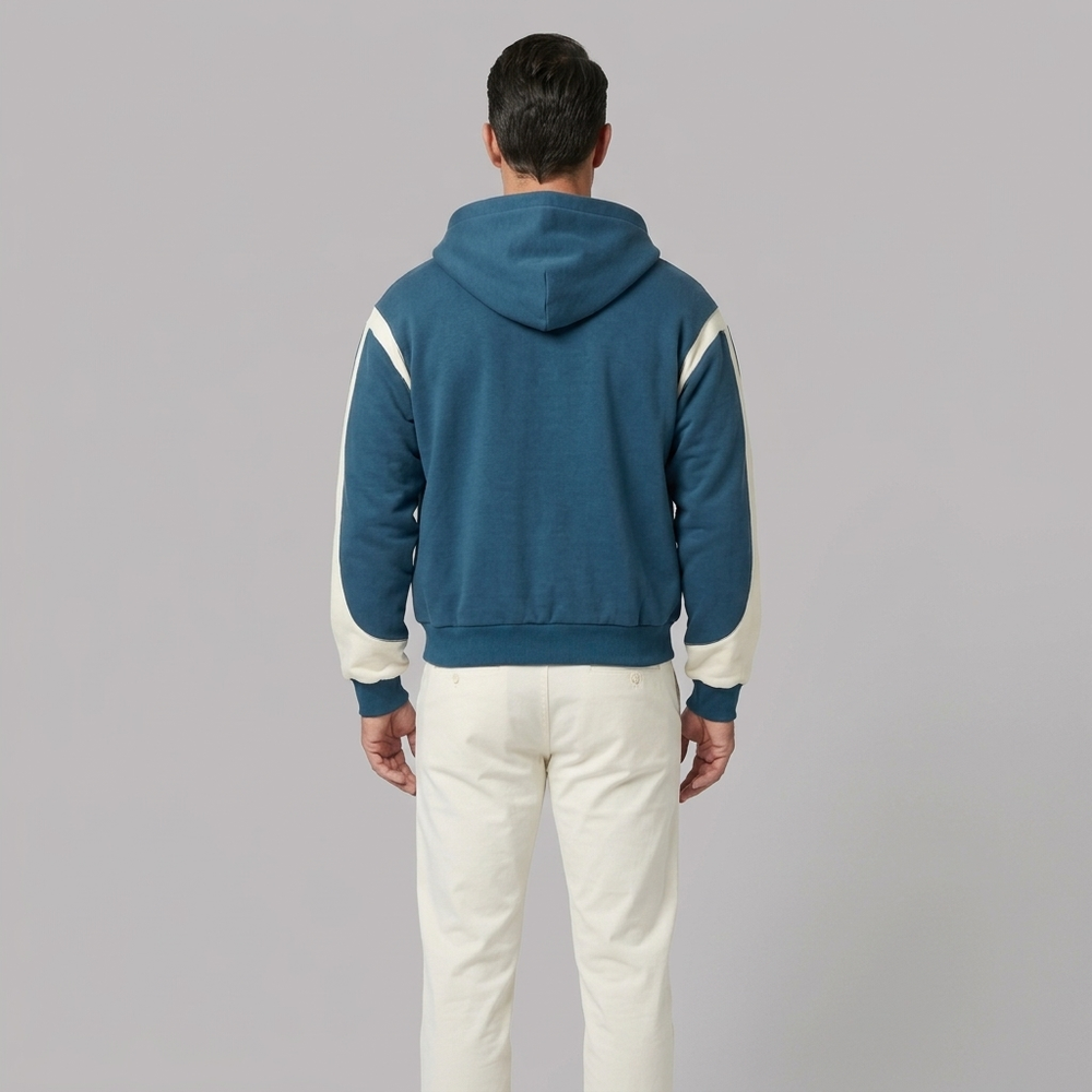 Men's Hoodie | Full-Zip Contrast Panel Oversized Blue front view