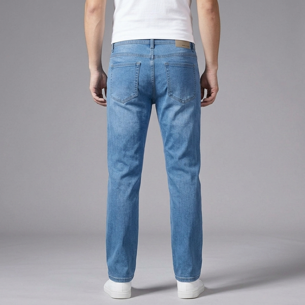Men's Baggy Jeans | Straight Stretch Denim Sky Blue back view
