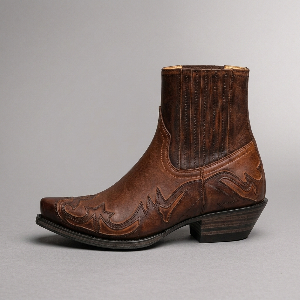 Boots For Men | Leather Western Ankle Chelsea Brown three-quarter front view