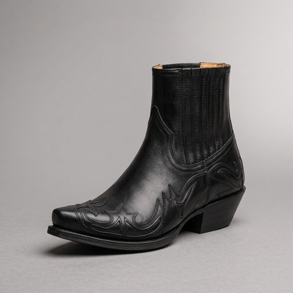 Boots For Men | Leather Western Ankle Chelsea Black three-quarter front view