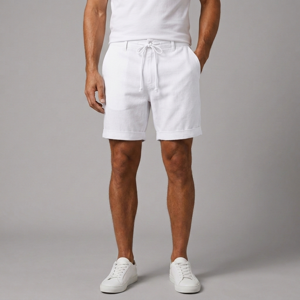 Men's Shorts | Linen Blend Drawstring White front view