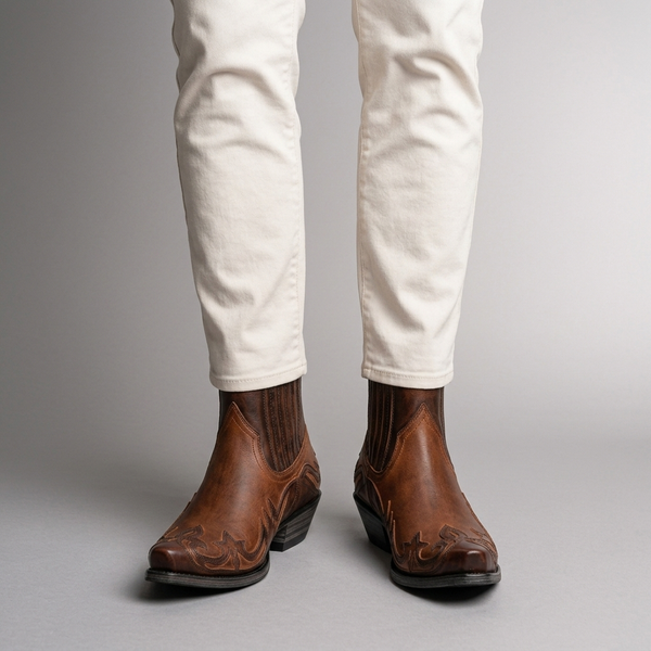 Boots For Men | Leather Western Ankle Chelsea Brown worn front view